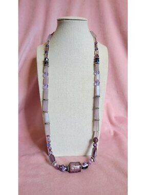 Lavender Fluorite? Dark Purple Glass Swirl Faceted Bead Handmade Necklace N1B